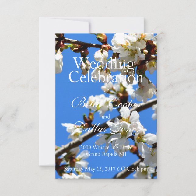 Invitación Elegantes flores blancas en floración (Anverso)