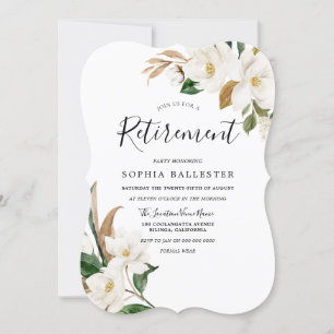 Invitación Elegantes flores blancas Fiesta de Jubilación de M