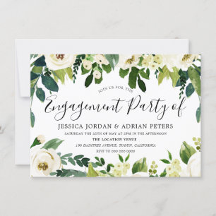 Invitación Elegantes Flores Blancas Hermosa Fiesta de Comprom