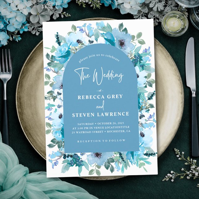 Invitación Elegantes flores blancas polvorientas de azul para (Subido por el creador)