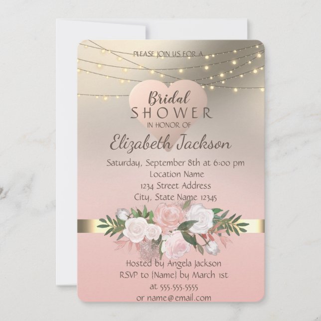 Invitación Elegantes flores chic, corazón (Anverso)