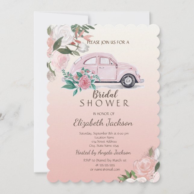 Invitación Elegantes flores chic rosa para ducha de novia de  (Anverso)