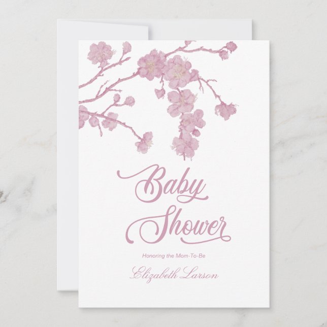 Invitación Elegantes flores de cerezo Baby Shower White (Anverso)