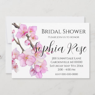 Invitación Elegantes flores de cerezo color de agua rosa