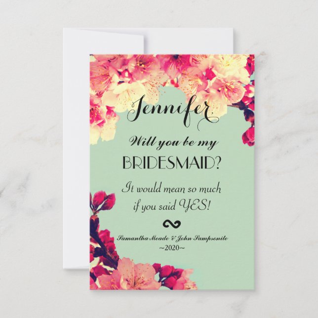 Invitación Elegantes flores de cerezo en Verde azulado rústic (Anverso)