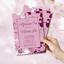 Invitación Elegantes flores de cerezo rosado Té de la tarde