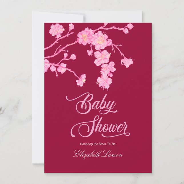 Invitación Elegantes Flores de Cerezo Sakura para Baby Shower (Anverso)