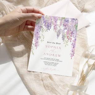 Invitación Elegantes flores de glicinia púrpura AHORRAN LA FE