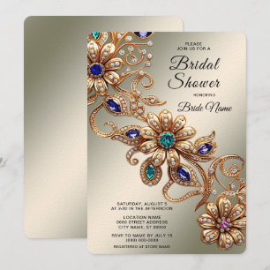 Invitación Elegantes flores de joyas de oro para ducha nupcia