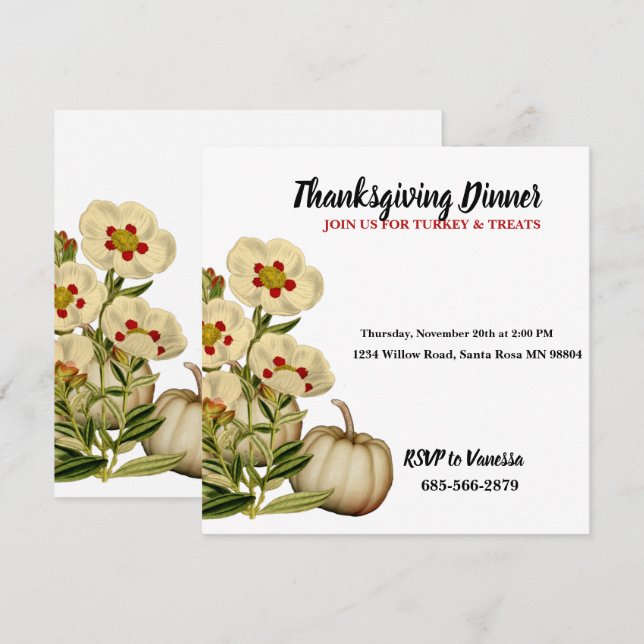 Invitación Elegantes flores de otoño caen calabaza Día de Acc (Anverso / Reverso)