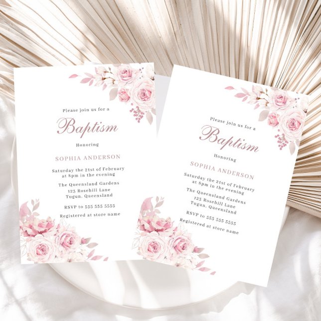 Invitación Elegantes flores de Rubor Elegantes Bebé Baptismo (Subido por el creador)
