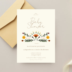 Invitación Elegantes flores folklóricas beige Baby Shower neu