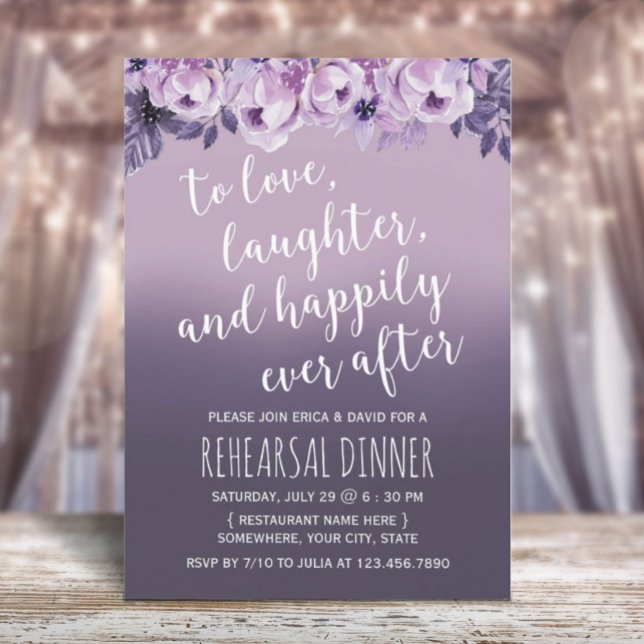 Invitación Elegantes flores moradas cena de ensayo de malva (Subido por el creador)