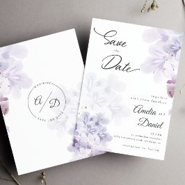 Invitación Elegantes flores púrpura boda Save the Date
