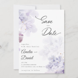 Invitación Elegantes flores púrpura boda Save the Date