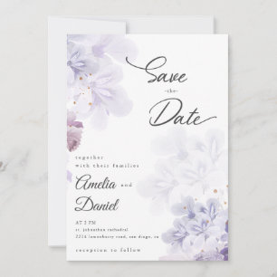Invitación Elegantes flores púrpura boda Save the Date