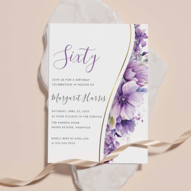 Invitación Elegantes flores púrpuras 60 años (Subido por el creador)