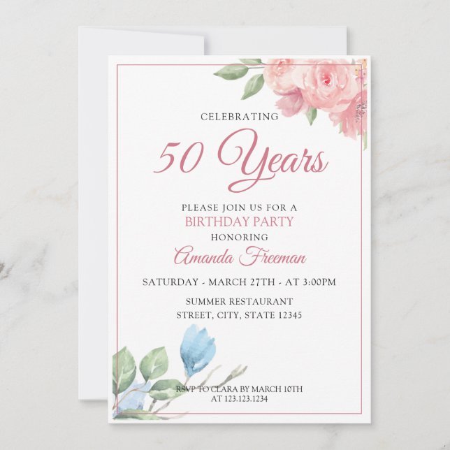 Invitación Elegantes flores rojas y azules Nacimiento materno (Anverso)