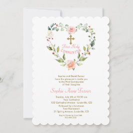 Invitación Elegantes Flores Rosa Oro Primero Santa Comunión I