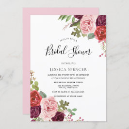 Invitación Elegantes flores rosadas invitan a ducha de novias