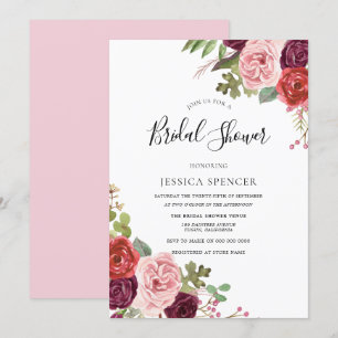Invitación Elegantes flores rosadas invitan a ducha de novias