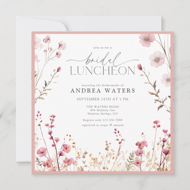 Invitación Elegantes flores rosadas pequeñas Almuerzo de boda (Anverso)