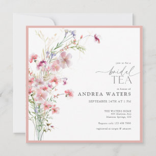 Invitación Elegantes flores rosadas pequeñas té nupcial