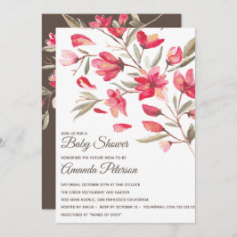 Invitación Elegantes flores rosadas y rojas en Baby Shower fl