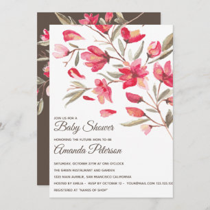 Invitación Elegantes flores rosadas y rojas en Baby Shower fl