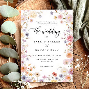 Invitación Elegantes flores silvestres caligrafía acuarela bo