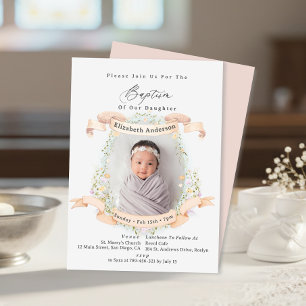 Invitación Elegantes Flores Silvestres Delicadas Bautizo Foto