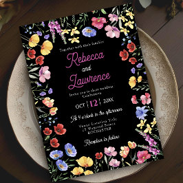 Invitación Elegantes flores silvestres florales boda negro