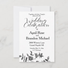 Invitación Elegantes flores silvestres minimalistas blancas n