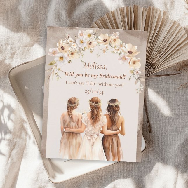 Invitación Elegantes flores silvestres neutrales boho arco de (Elegant neutral wildflowers boho arch Bridesmaid Invitation)