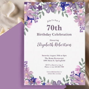 Invitación Elegantes flores silvestres púrpura para los 70 añ