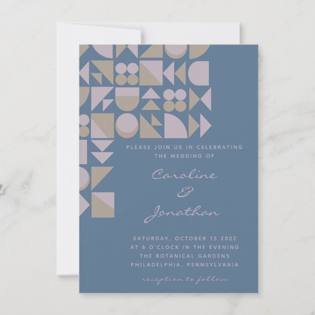 Invitación Elegantes formas geométricas Boda de tonos azules  (Anverso)