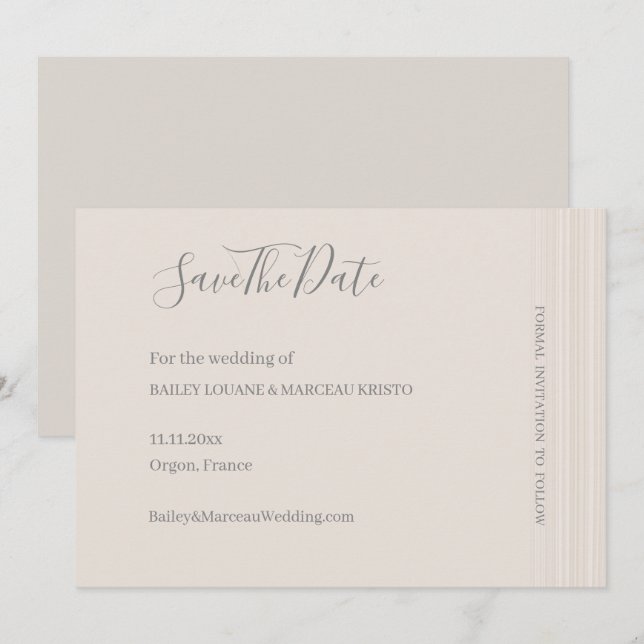 Invitación Elegantes franjas blancas de marfil salvan al Boda (Anverso / Reverso)