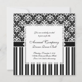 Invitación Elegantes franjas de Damasco en blanco y negro