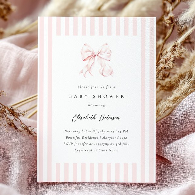 Invitación Elegantes franjas rosadas inundan Baby Shower Baby (Subido por el creador)