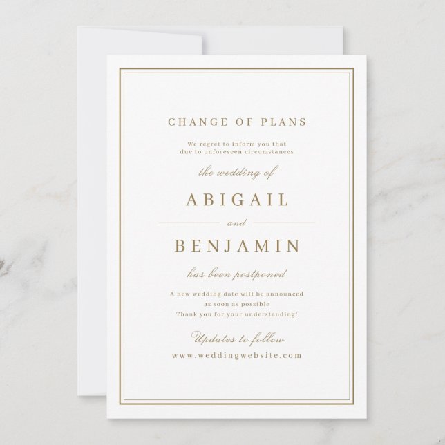 Invitación Elegantes fronteras cambio de planes cambio de oro (Anverso)