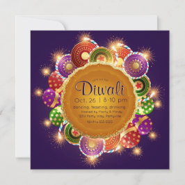 Invitación Elegantes fuegos artificiales coloridos en Diwali