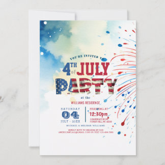 Invitación Elegantes fuegos artificiales del 4 de julio del F