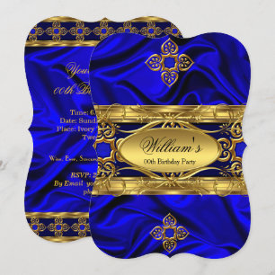 Invitación Elegantes gemas de seda azul real dorado Cumpleaño