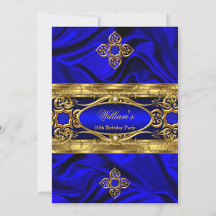 Invitación Elegantes gemas de seda azul real dorado Cumpleaño