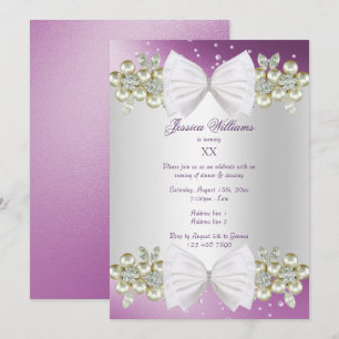 Invitación Elegantes gemas y lazo cumpleaños púrpura