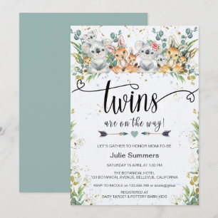 Invitación Elegantes gemelos Koalas Kangaroos Safari Baby Sho