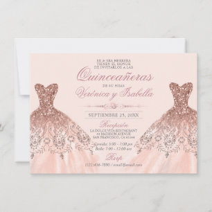 Invitación Elegantes gemelos rosados de Quinceañera