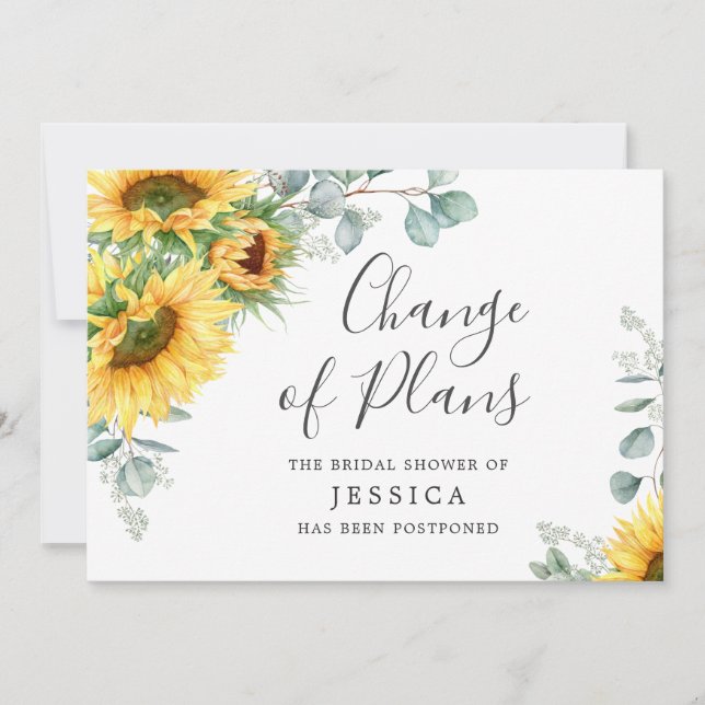 Invitación Elegantes girasoles cambio de planes ducha de novi (Anverso)