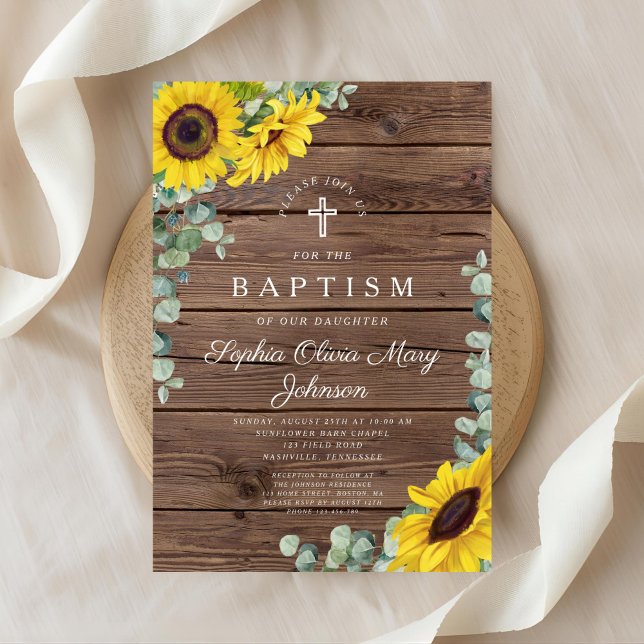 Invitación Elegantes girasoles cruzan el bautismo (Elegant Sunflowers Cross Baptism Invitation)