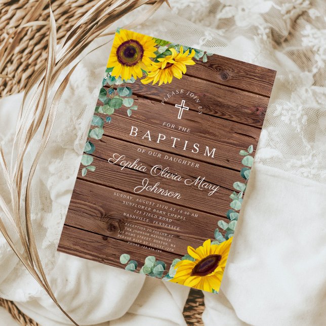 Invitación Elegantes girasoles cruzan el bautismo (Subido por el creador)